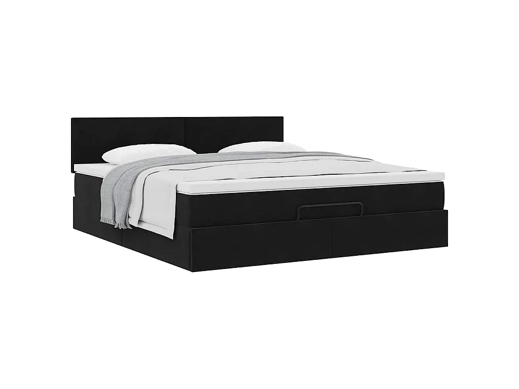 Struttura Letto Pouf con Materasso Nero 160x200 cm in Velluto