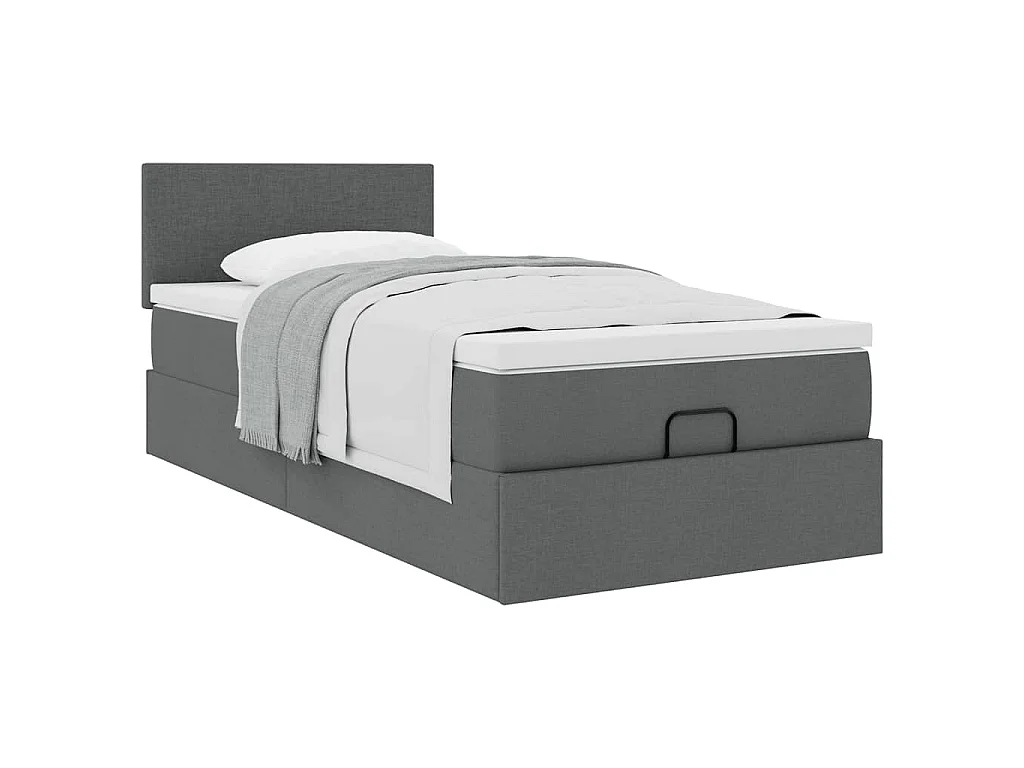 Lit ottoman avec matelas gris foncé 90x200 cm tissu