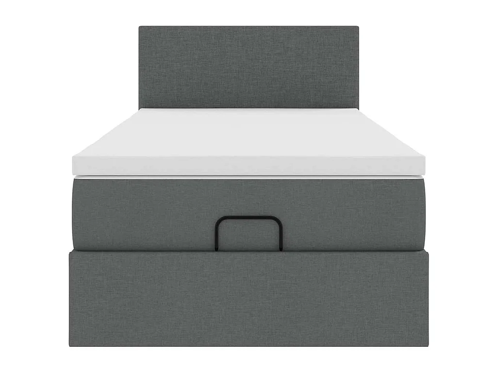 Lit ottoman avec matelas gris foncé 90x200 cm tissu
