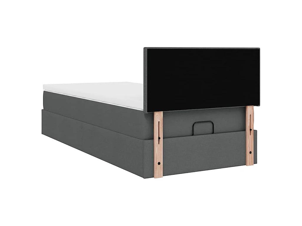 Lit ottoman avec matelas gris foncé 90x200 cm tissu