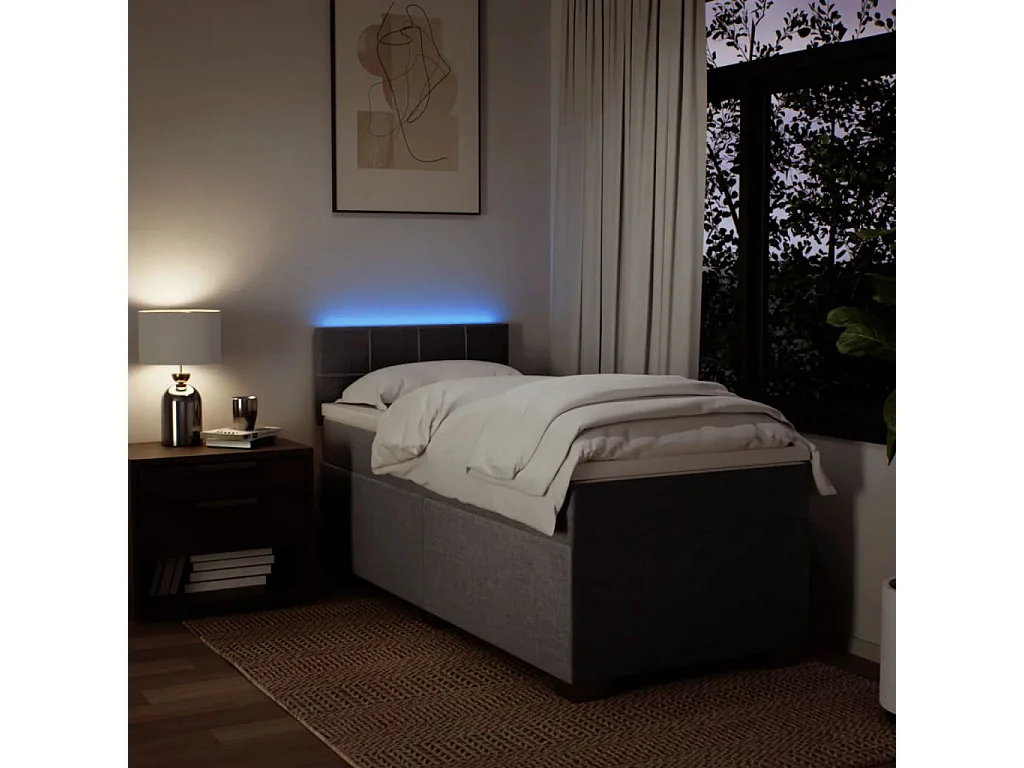 Cama box spring con colchón tela gris taupe 90x200 cm