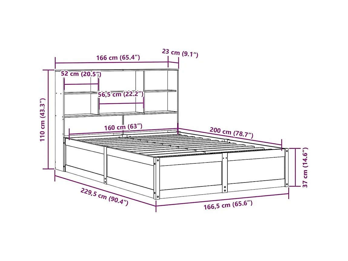 Cadre de lit sans matelas cire marron 160x200cm bois pin massif