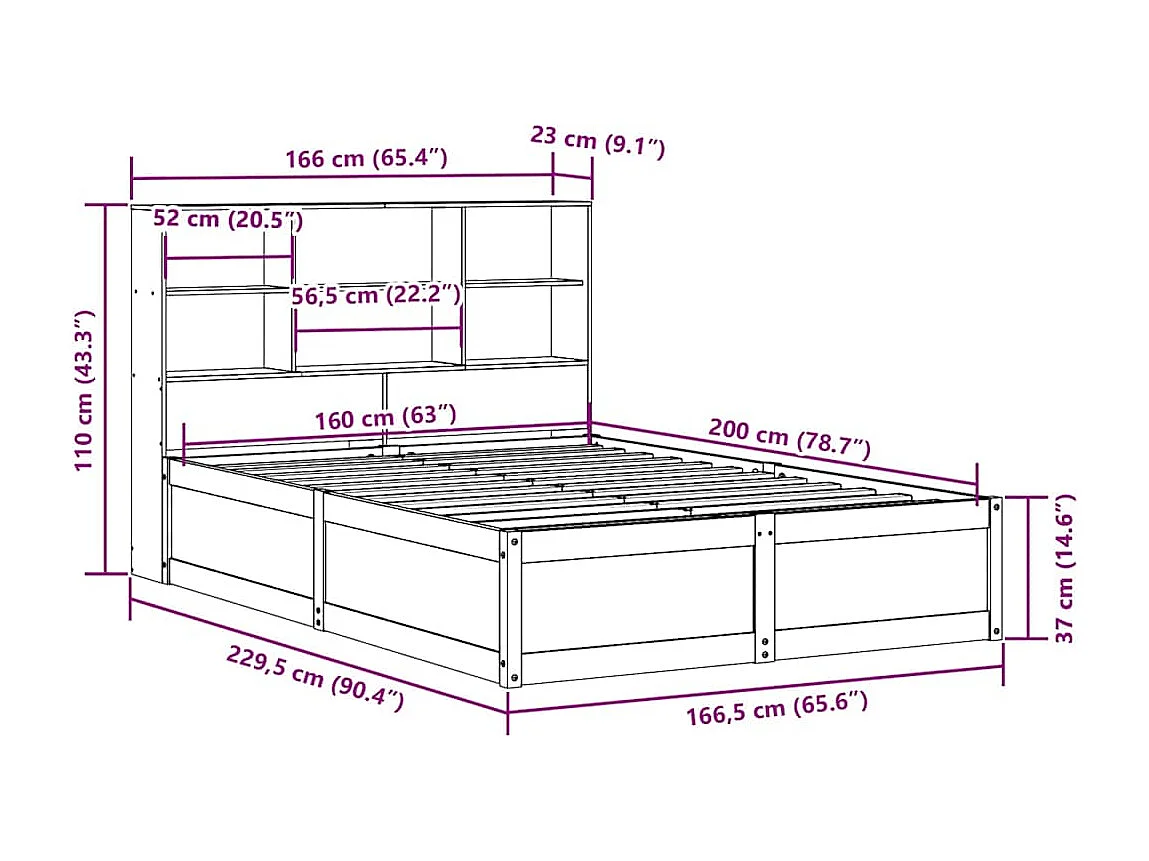 Cama sin colchón madera maciza de pino marrón cera 160x200 cm