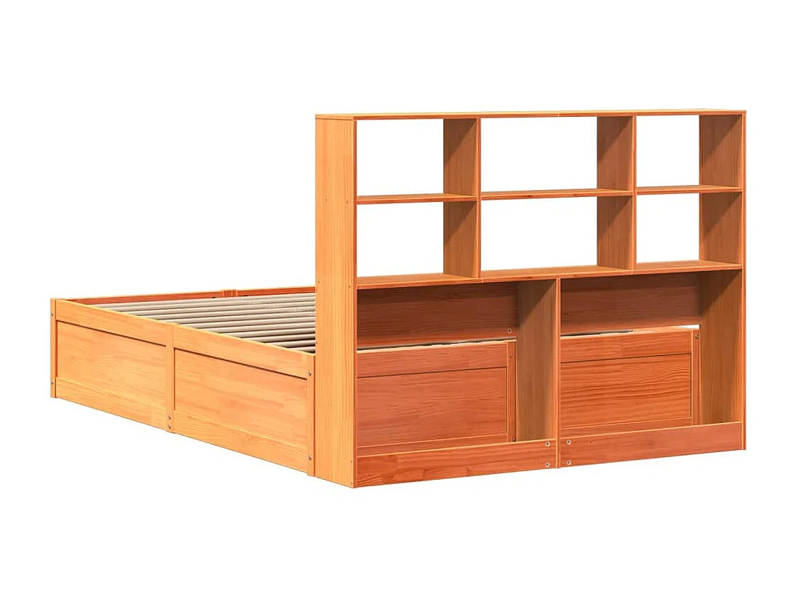 Cama sin colchón madera maciza de pino marrón cera 160x200 cm