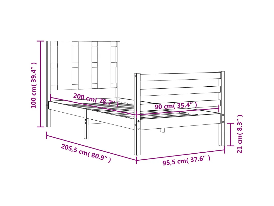 Cadre de lit sans matelas 90x200 cm bois massif