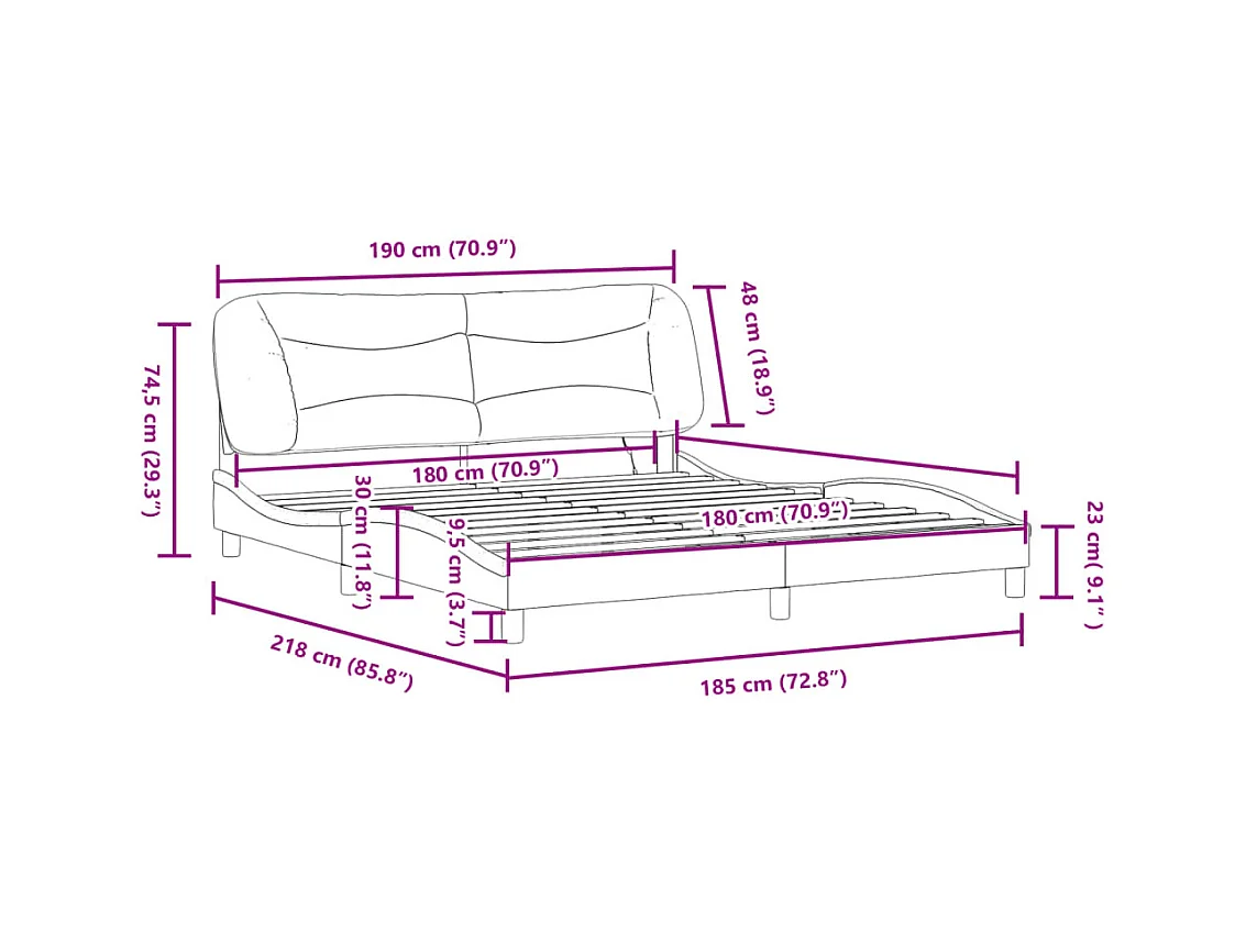 Cadre de lit avec LED sans matelas taupe 180x200 cm tissu