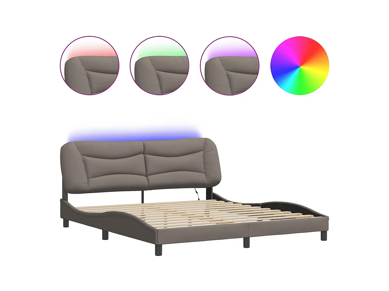 Cadre de lit avec LED sans matelas Hvar taupe 180x200 cm tissu