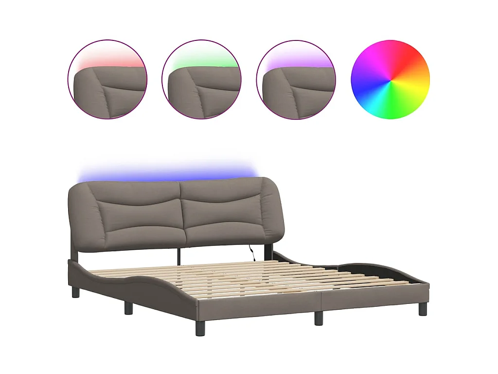 Estructura de cama con LED sin colchón Hvar tela gris taupe 180x200 cm