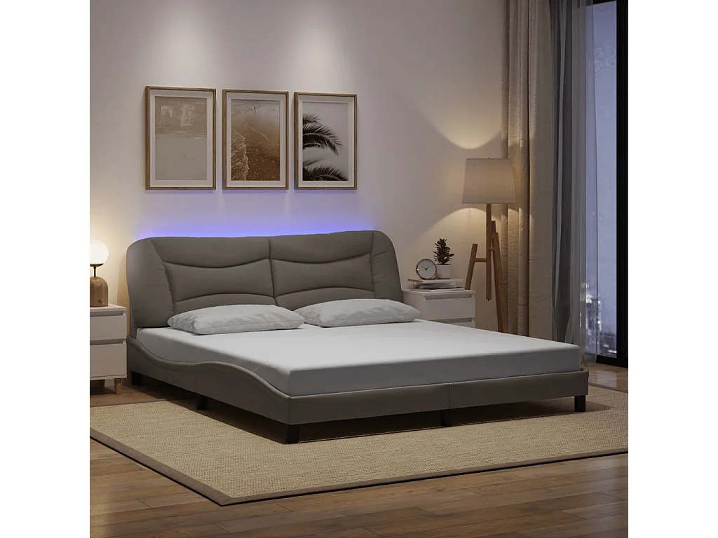Estructura de cama con LED sin colchón Hvar tela gris taupe 180x200 cm