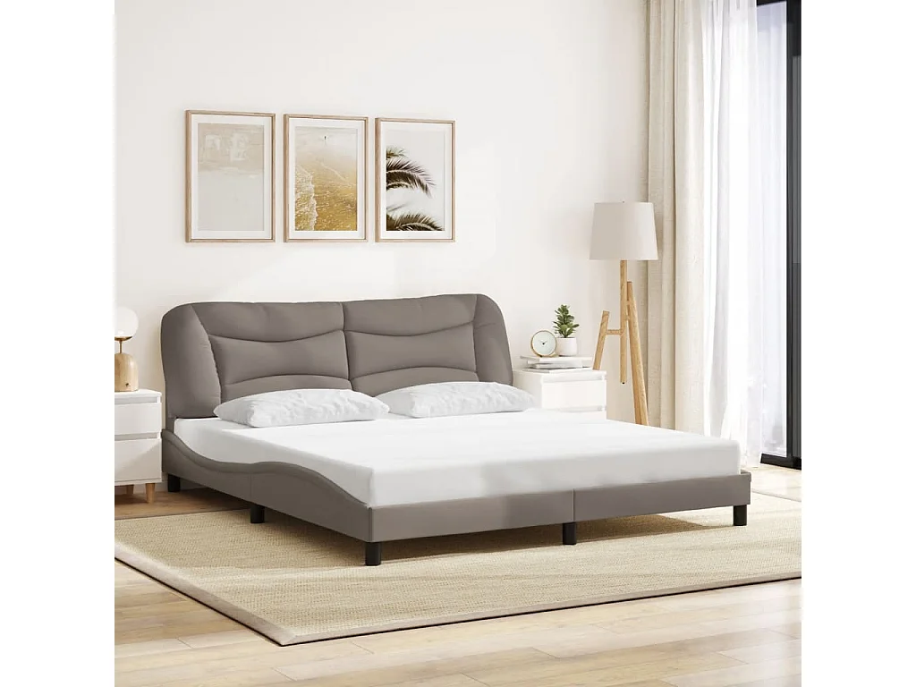 Estructura de cama con LED sin colchón Hvar tela gris taupe 180x200 cm