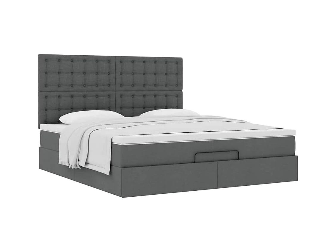 Cadre de lit ottoman avec matelas gris foncé 180x200 cm tissu