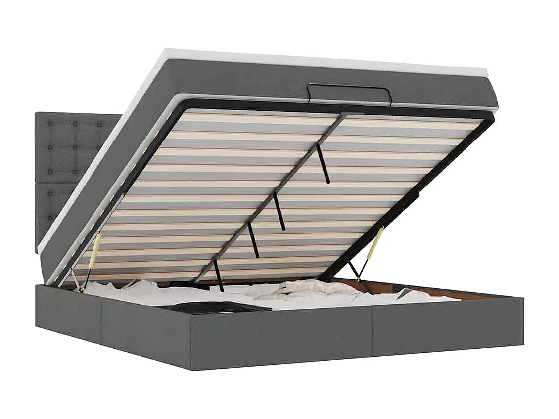 Cadre de lit ottoman avec matelas gris foncé 180x200 cm tissu