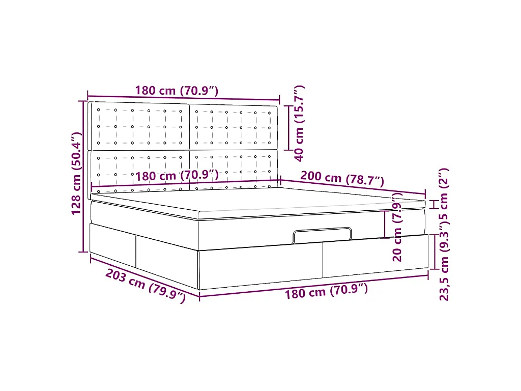 Ottoman-Bett mit Matratze Dunkelgrau 180x200 cm Stoff