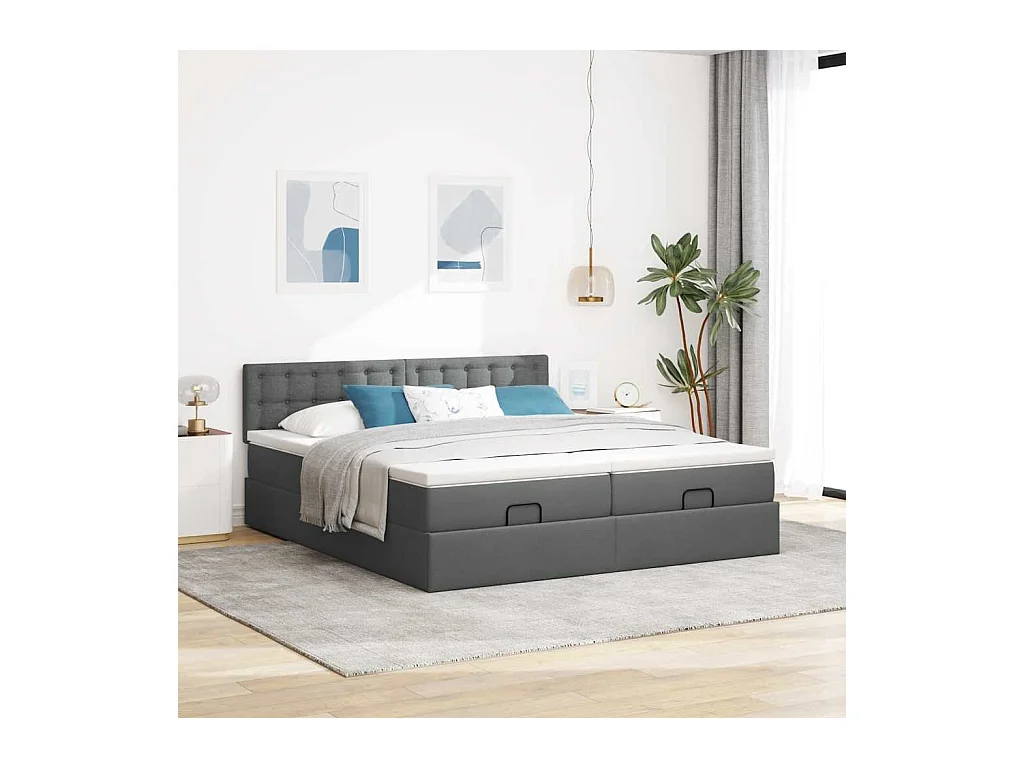 Cadre de lit ottoman avec matelas gris foncé 180x200cm tissu