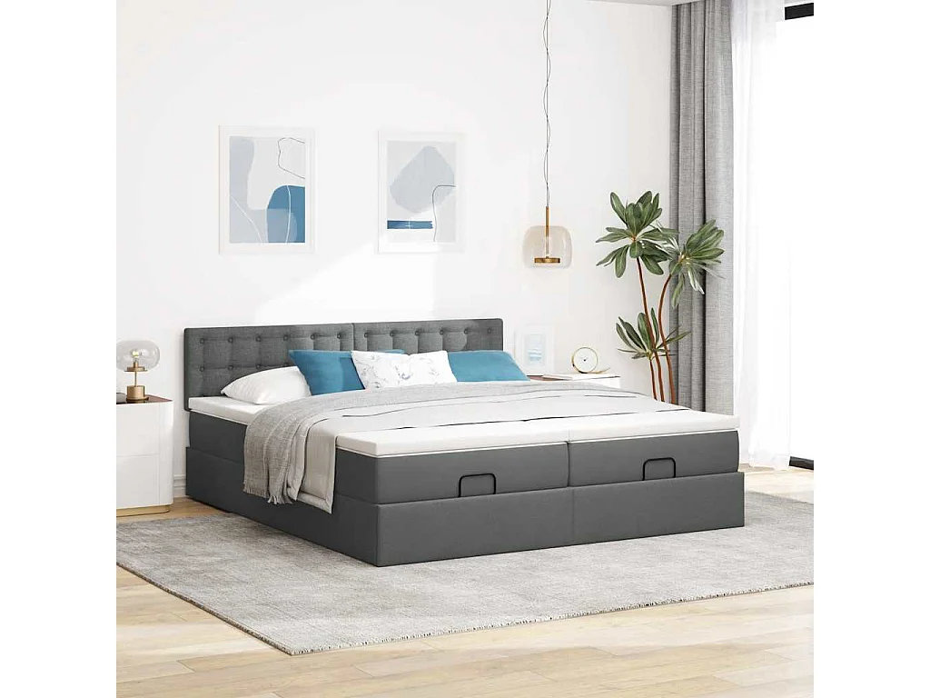 Ottoman-Bett mit Matratzen & LEDs Dunkelgrau 180x200 cm Stoff