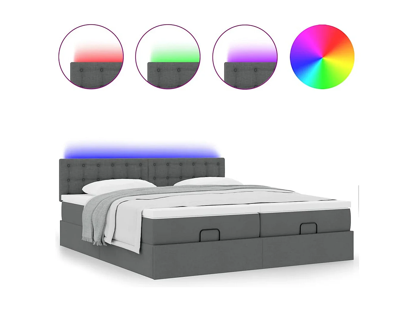 Ottoman-Bett mit Matratzen & LEDs Dunkelgrau 180x200 cm Stoff