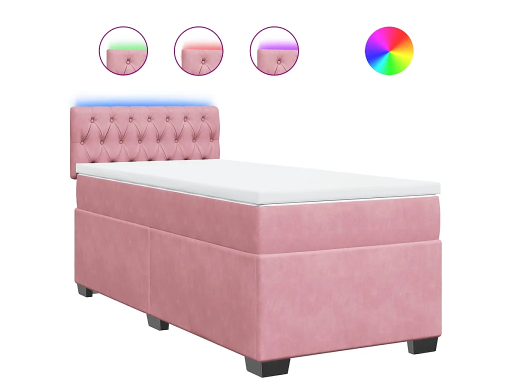 Cama box spring con colchón terciopelo rosa 90x200 cm