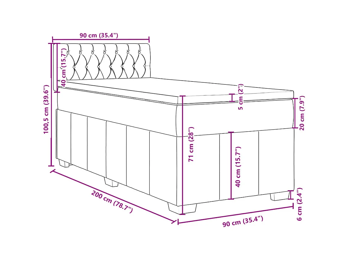 Boxspringbett mit Matratze Blau 90x200 cm Stoff