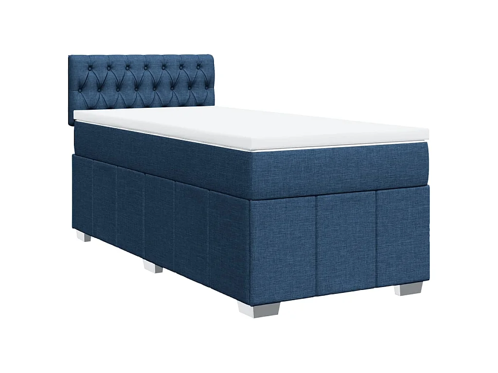 Cama box spring con colchón tela azul 90x200 cm