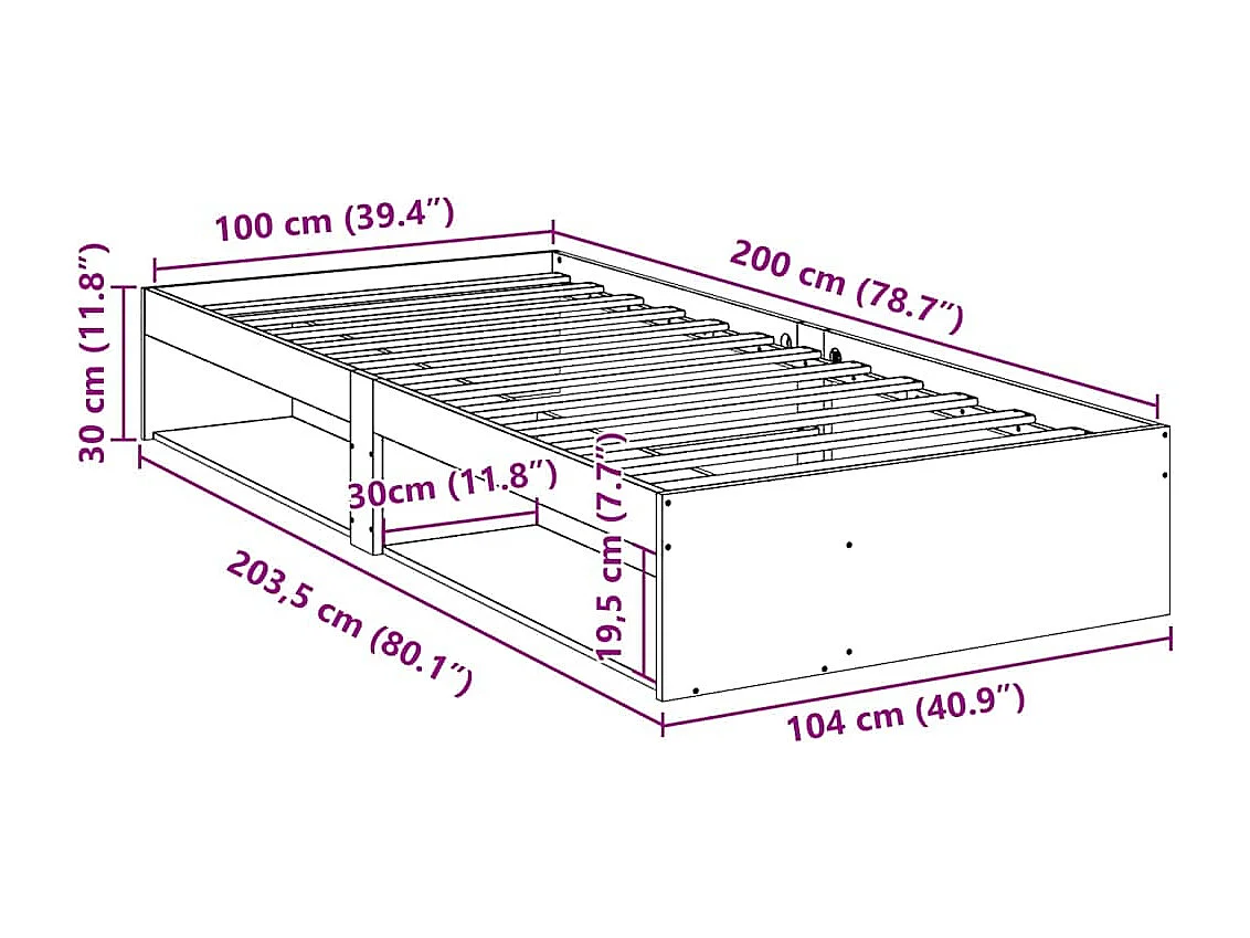 Cama dia sem colchão branco 100x200 cm pinho de madeira maciça