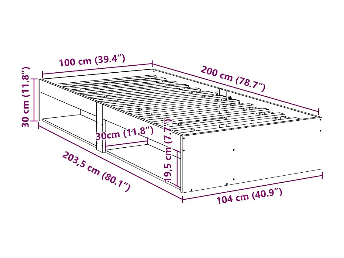 Diván sin colchón blanco 100x200 cm madera maciza de pino