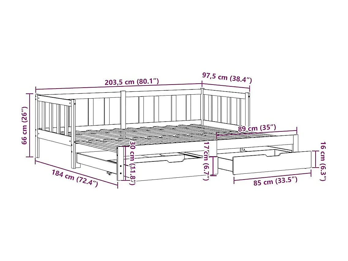 Sofá-cama com gavetão e gavetas sem colchão 90x200 cm branco