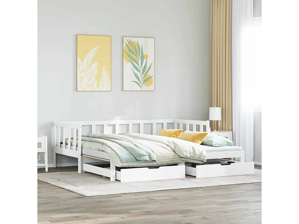 Tagesbett Ausziehbar mit Schubladen ohne Matratze Weiß 90x200cm