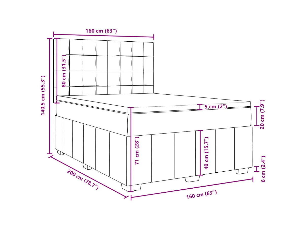 Boxspringbett mit Matratze Schwarz 160x200 cm Stoff