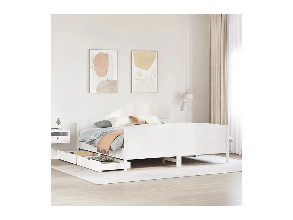 Cadre de lit sans matelas blanc 160x200 cm bois de pin massif