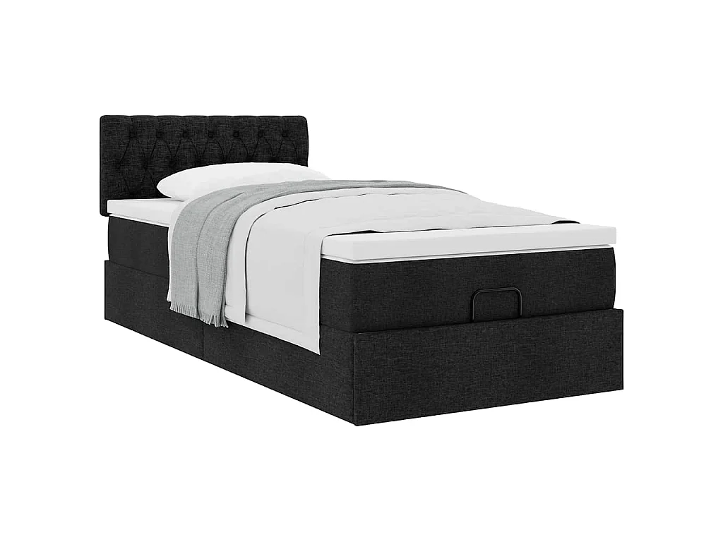 Cadre de lit ottoman avec matelas noir 90x190 cm tissu