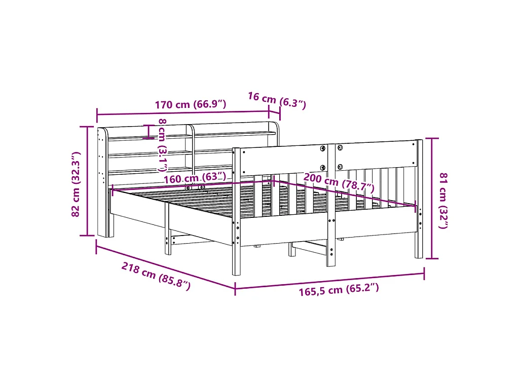 Cadre de lit sans matelas cire marron 160x200cm bois pin massif