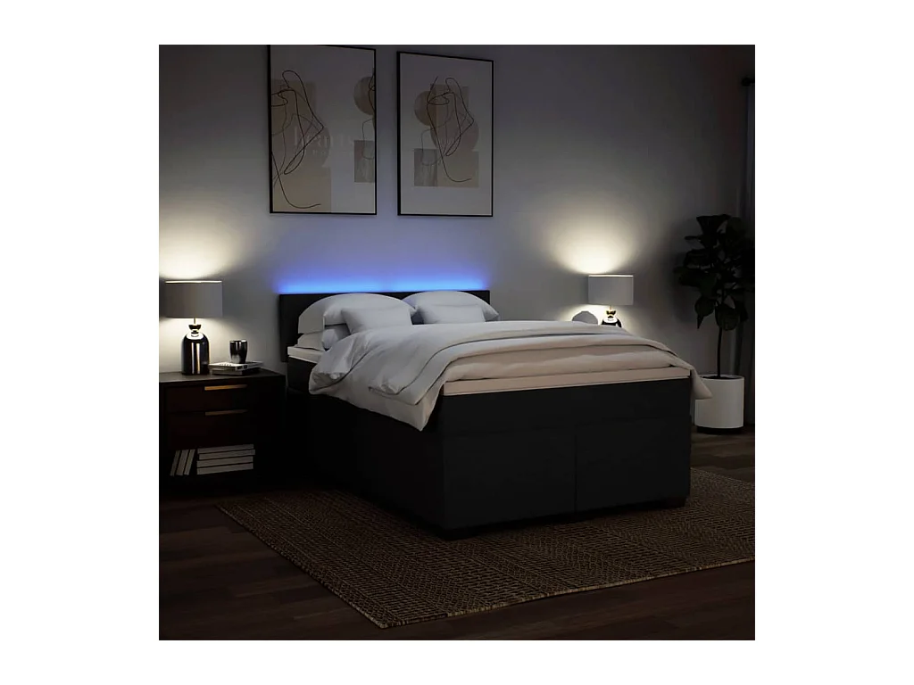 Sommier à lattes de lit avec matelas Noir 140x190 cm Tissu