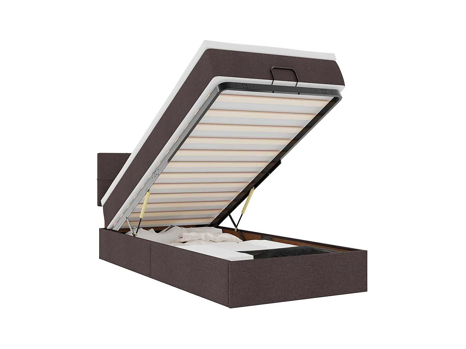 Cama otomana con colchón marrón oscuro 100x200 cm tela