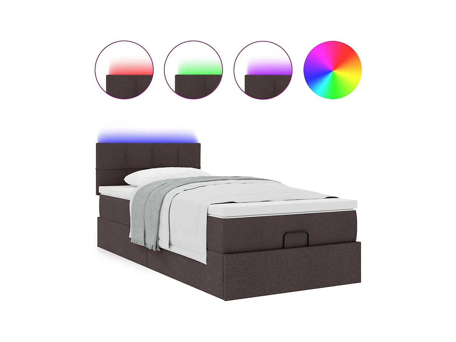 Cama otomana con colchón marrón oscuro 100x200 cm tela