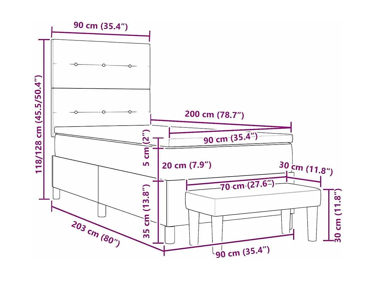 Lit à ressorts avec matelas Vert foncé 90 x 200 cm Velours