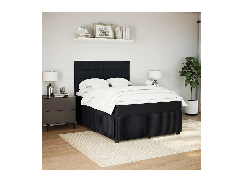 Sommier à lattes de lit avec matelas Noir 140x190 cm Velours