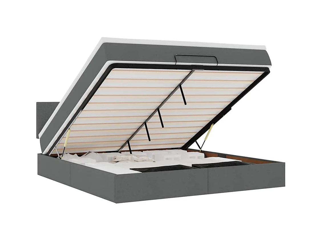 Lit ottoman avec matelas et LED Gris foncé 180x200 cm tissu