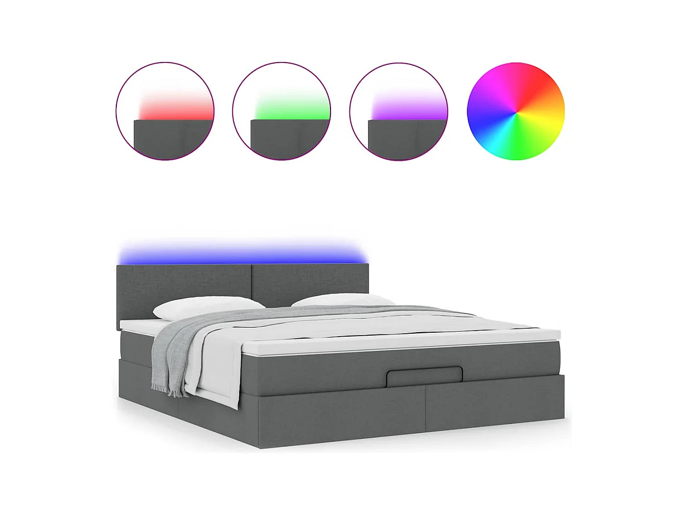 Lit ottoman avec matelas et LED Gris foncé 180x200 cm tissu