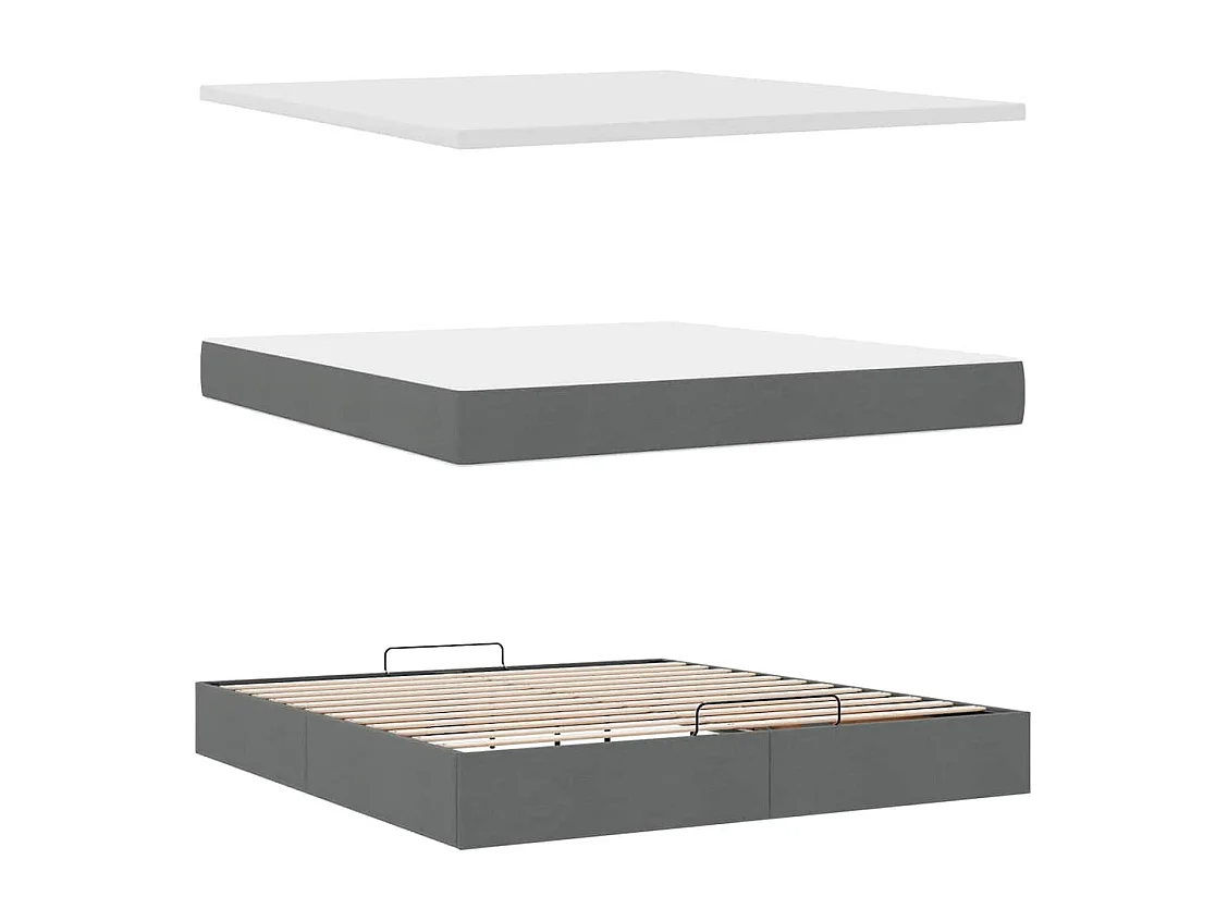 Lit ottoman avec matelas et LED Gris foncé 180x200 cm tissu