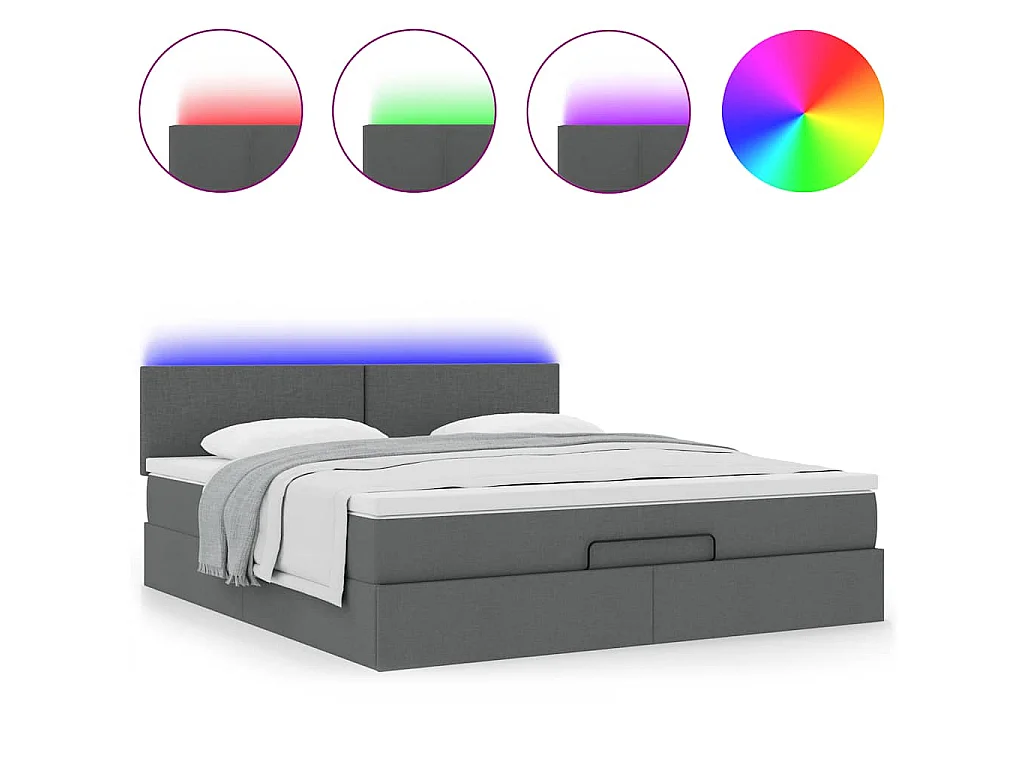 Pouf Letto con Materasso e LED Grigio Scuro 180x200cm Tessuto