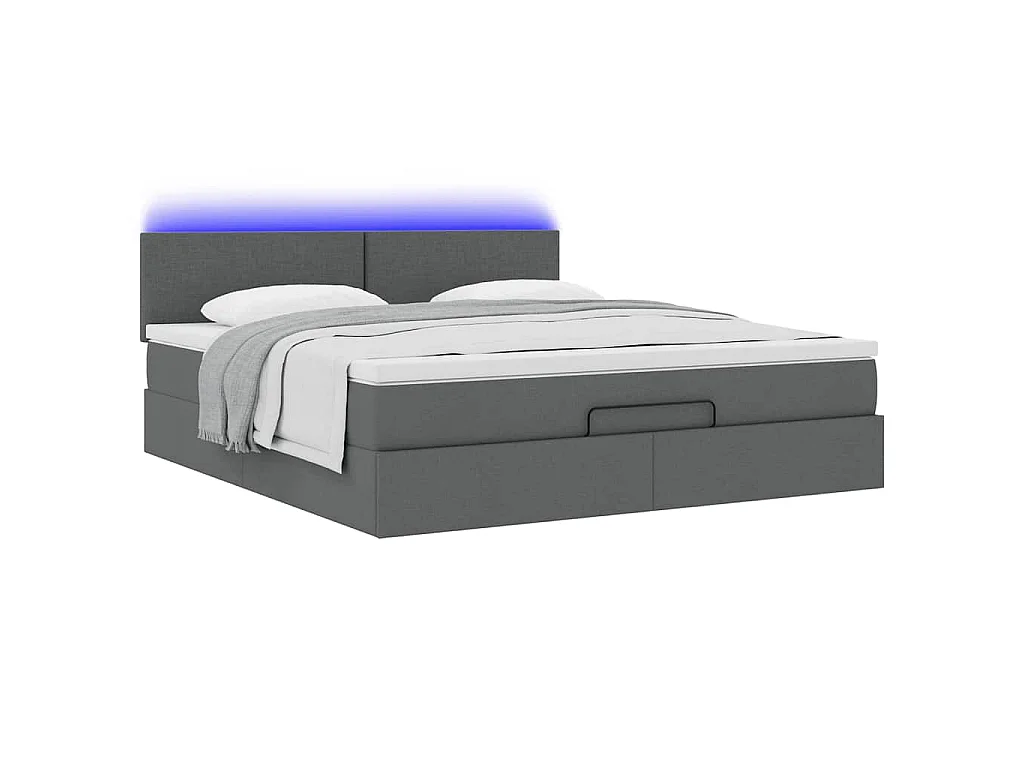 Pouf Letto con Materasso e LED Grigio Scuro 180x200cm Tessuto