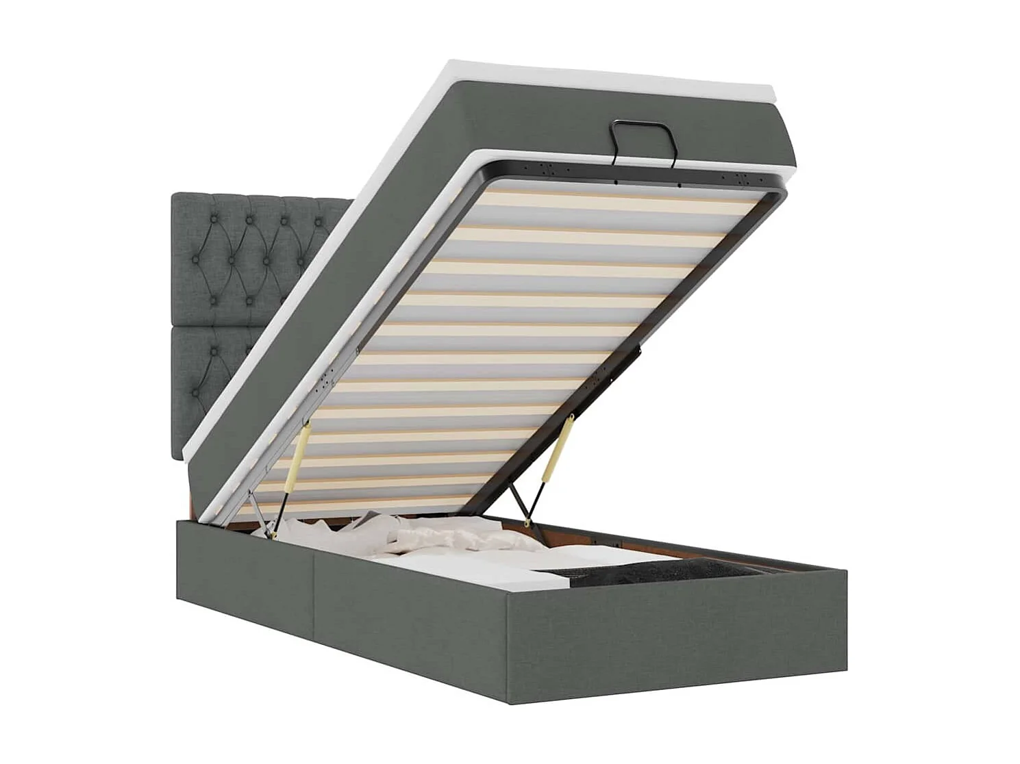 Estrutura cama otomana colchão 90x190 cm tecido cinzento escuro