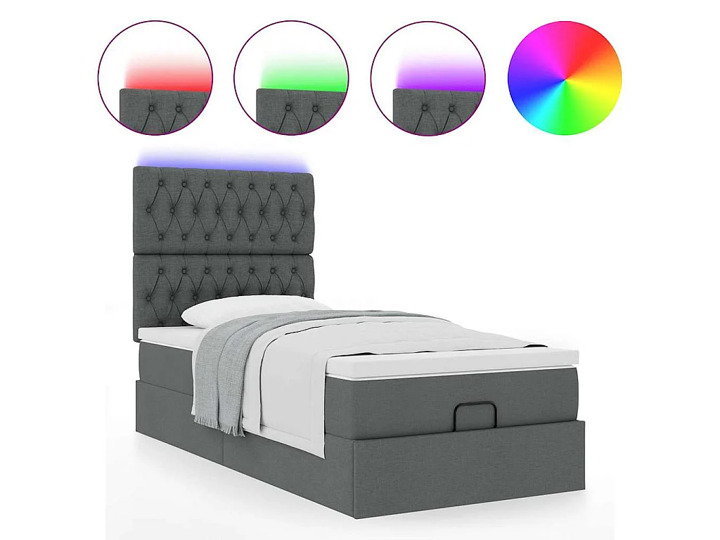 Ottoman bed met matras en LED's 90x190cm stof donkergrijs