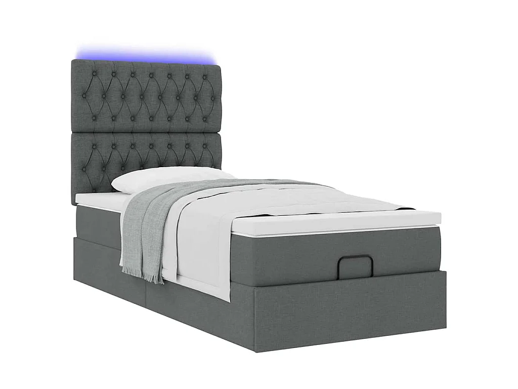 Ottoman bed met matras en LED's 90x190cm stof donkergrijs