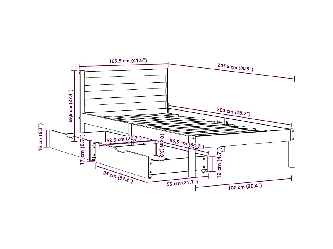 Cadre de lit sans matelas blanc 100x200 cm bois de pin massif