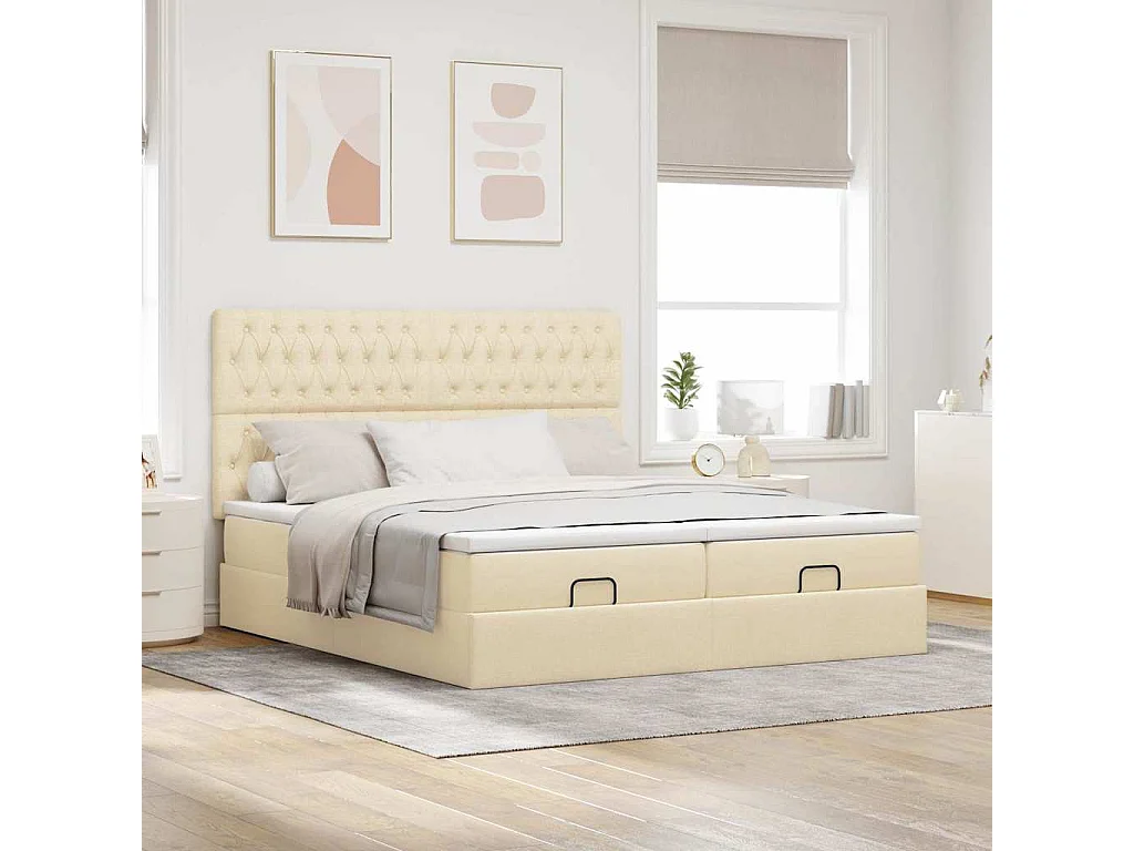 Cadre de lit ottoman avec matelas crème 180x200 cm tissu