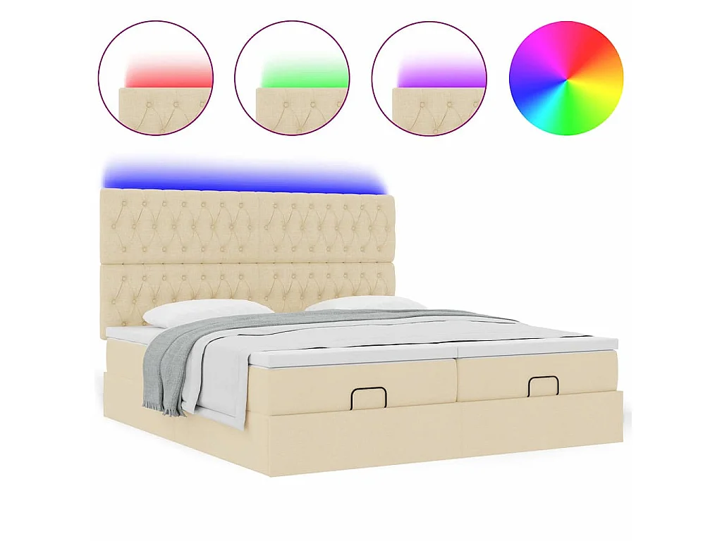 Ottoman-Bett mit Matratzen & LEDs Creme 180x200 cm Stoff