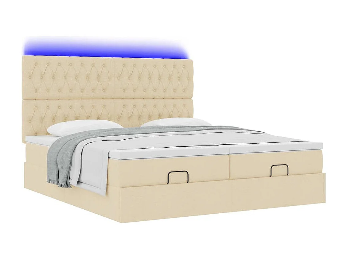Ottoman-Bett mit Matratzen & LEDs Creme 180x200 cm Stoff