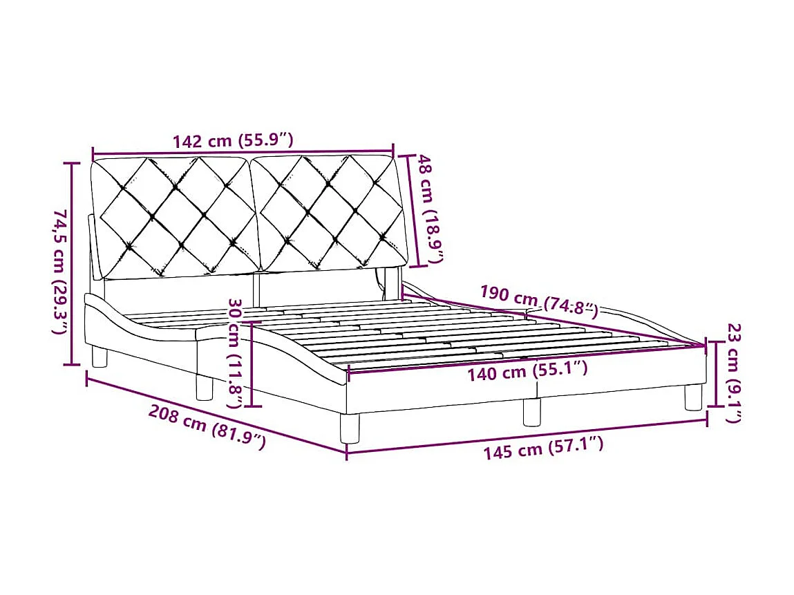 Bettgestell mit LED ohne Matratze Schwarz 140x190 cm Stoff