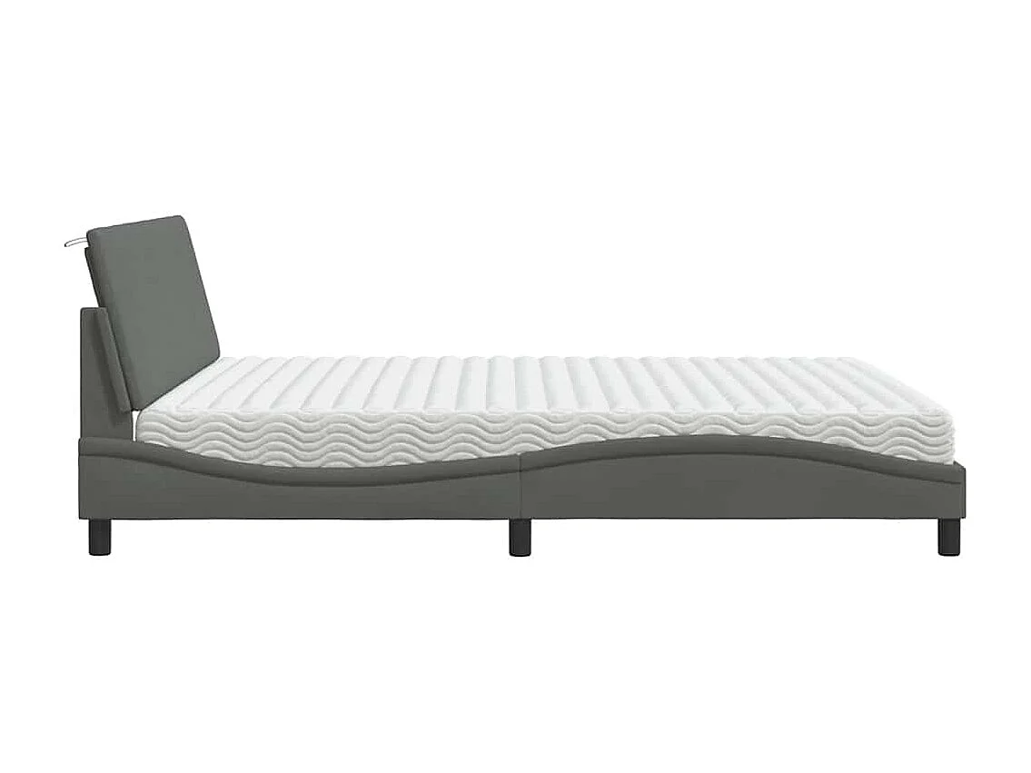 Lit avec matelas Hanko gris foncé 180x200 cm tissu